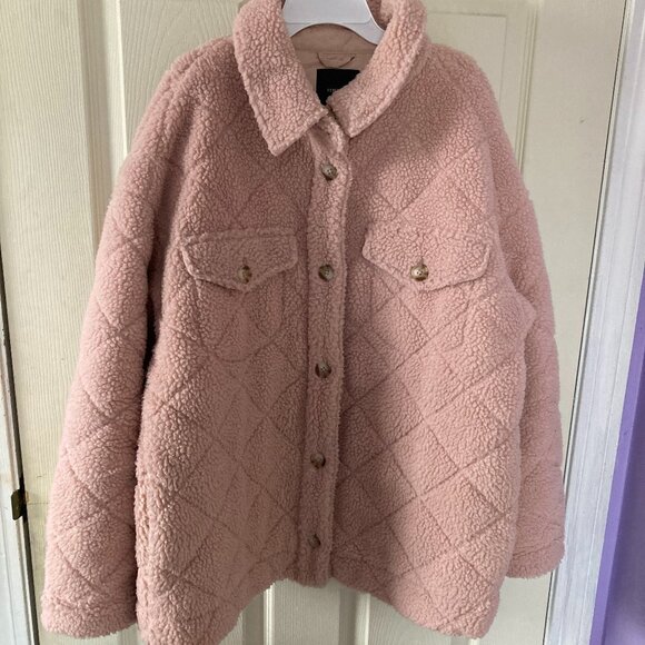 Forever 21 Women Sherpa Fleece Shacket Large Pink - Picture 1 of 6